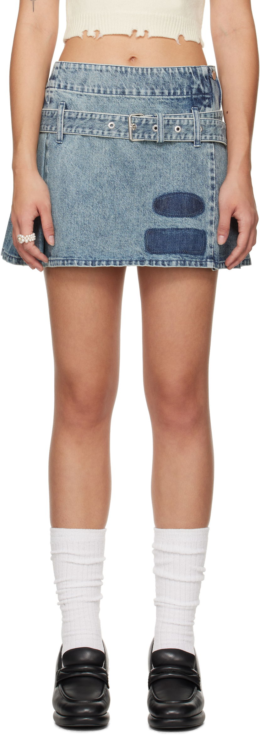 Пола Ambush Denim Pleated Miniskirt Синьо | BWYF002F24DEN0024400