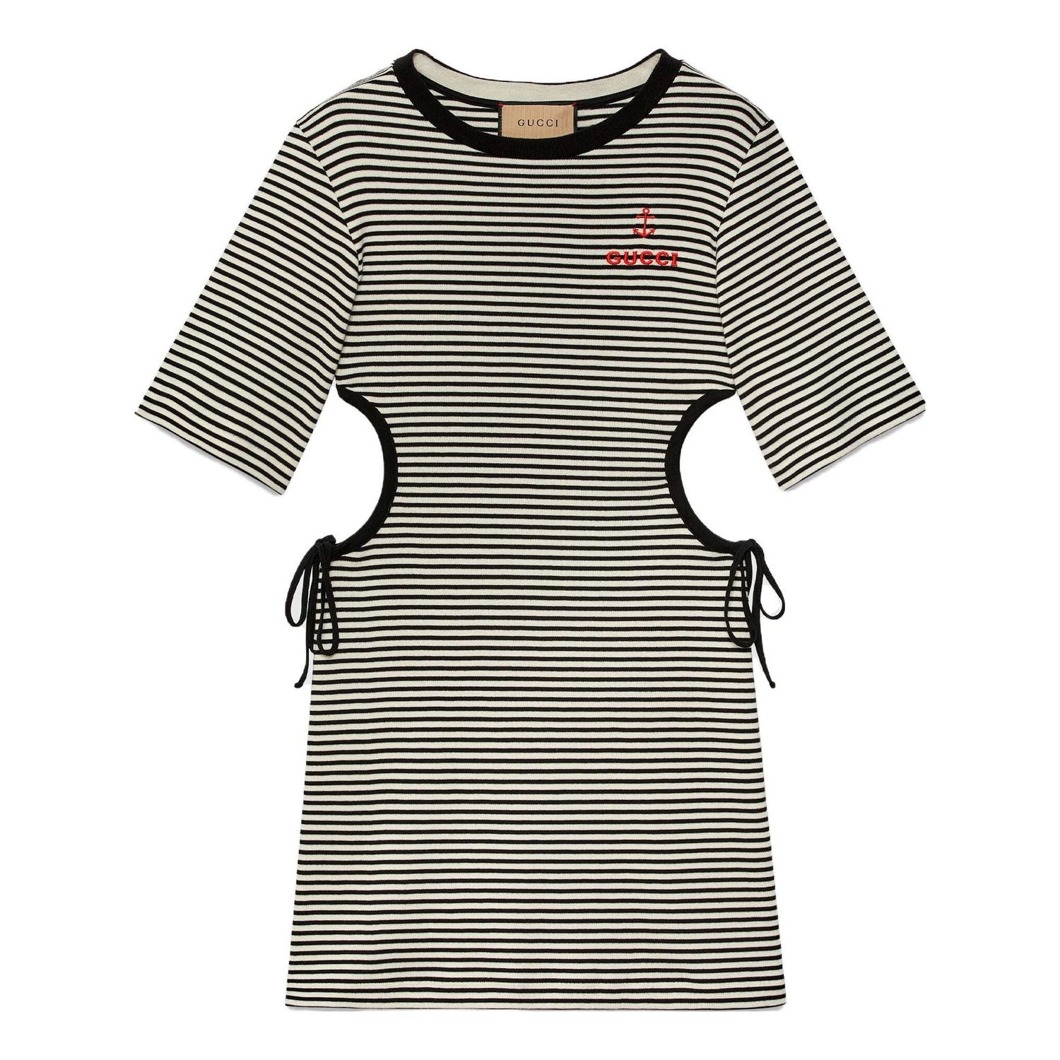Pокля Gucci Gucci Striped Cotton T-Shirt Dress With Cutouts Черно | 743187-XJFHB-1043, 0