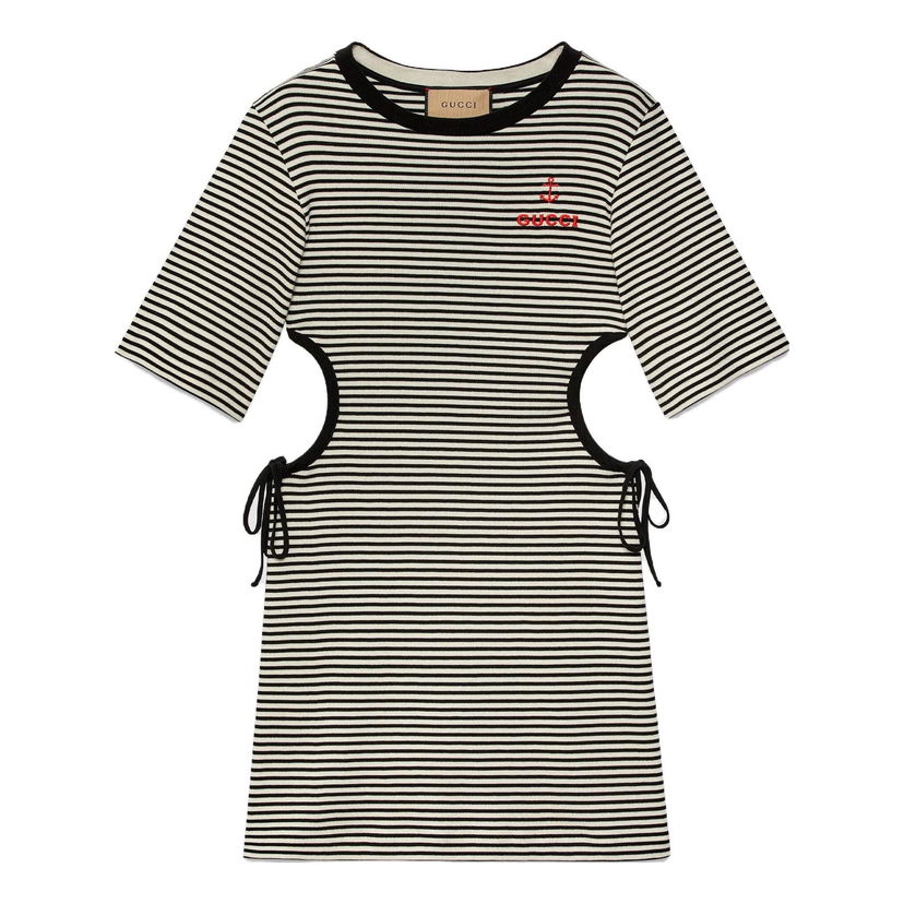 Pокля Gucci Gucci Striped Cotton T-Shirt Dress With Cutouts Черно | 743187-XJFHB-1043