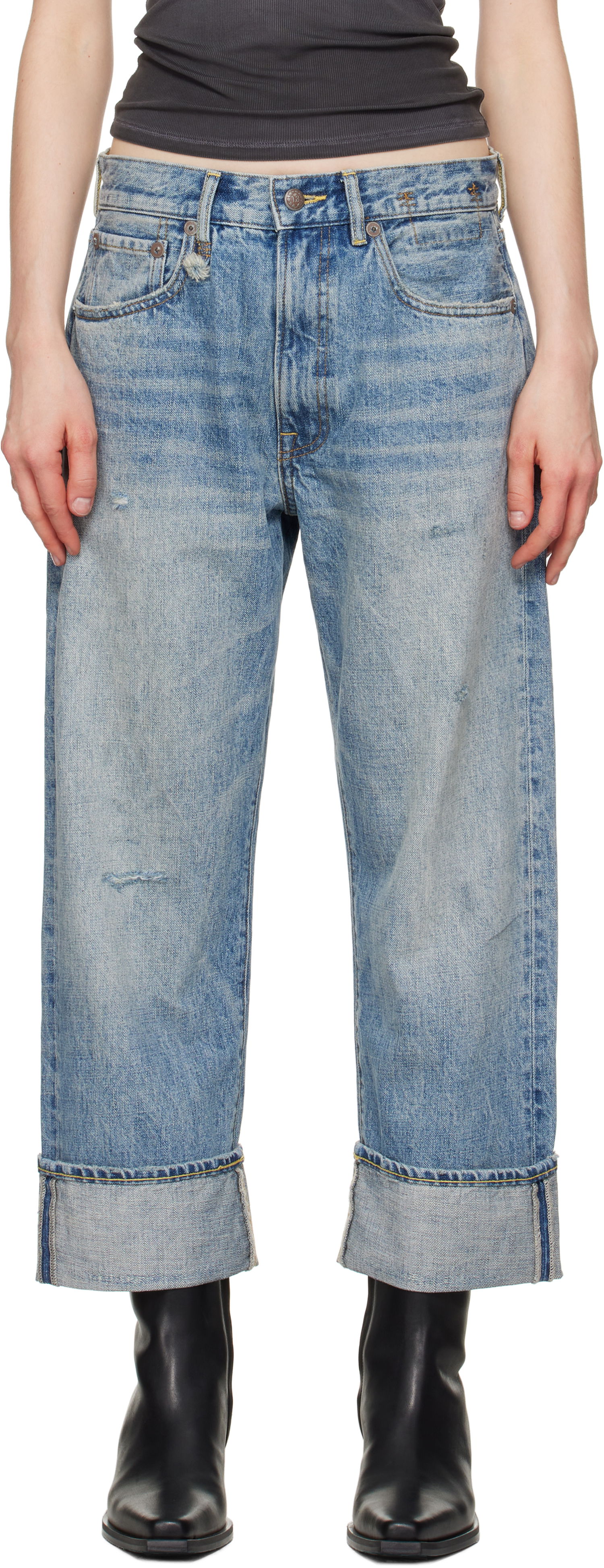 Дънки R13 R13 Cuffed X-Boyfriend Jeans Синьо | R13WD111-D149D, 0