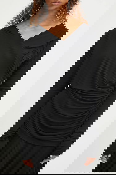 Pокля GANNI GANNI Interlock Jersey Crossover Ruched Maxi Dress Черно | T4213, 3
