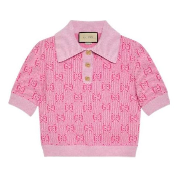 Поло тениска Gucci GG Wool Jacquard Polo Shirt Розово | 773631-XKDK5-5152