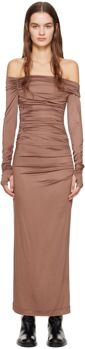 Pокля Helmut Lang Off-The-Shoulder Maxi Dress Кафяво | N10HW603, 0