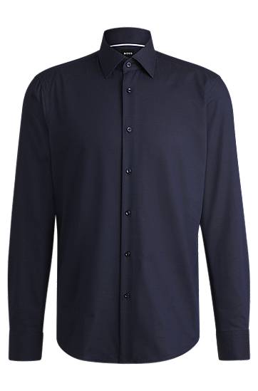 Риза BOSS Regular-Fit Micro-Patterned Stretch Cotton Shirt Тъмно синьо | 50533979, 0