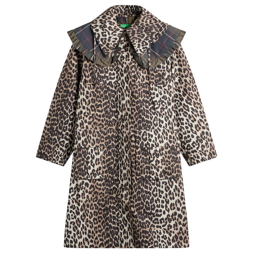 Парка Barbour Barbour x GANNI Leopard Print Waterproof Parka Jacket with Ruffled Plaid Collar Многоцветен | LWB0931BK11