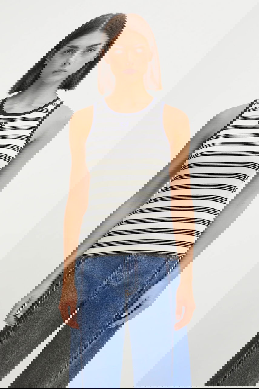 Потник GANNI GANNI Women's Striped Soft Cotton Rib Tank Top Бяло | T4144, 0