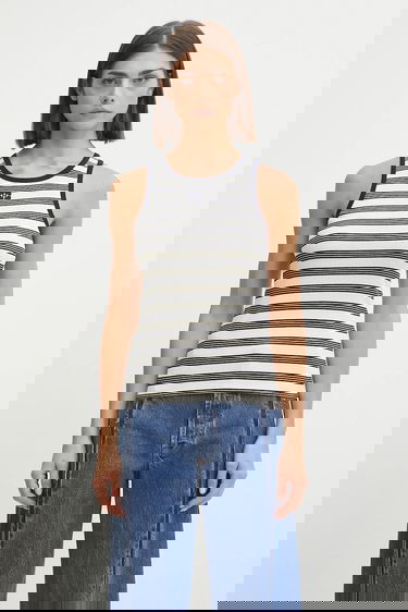 Потник GANNI GANNI Women's Striped Soft Cotton Rib Tank Top Бяло | T4144, 0