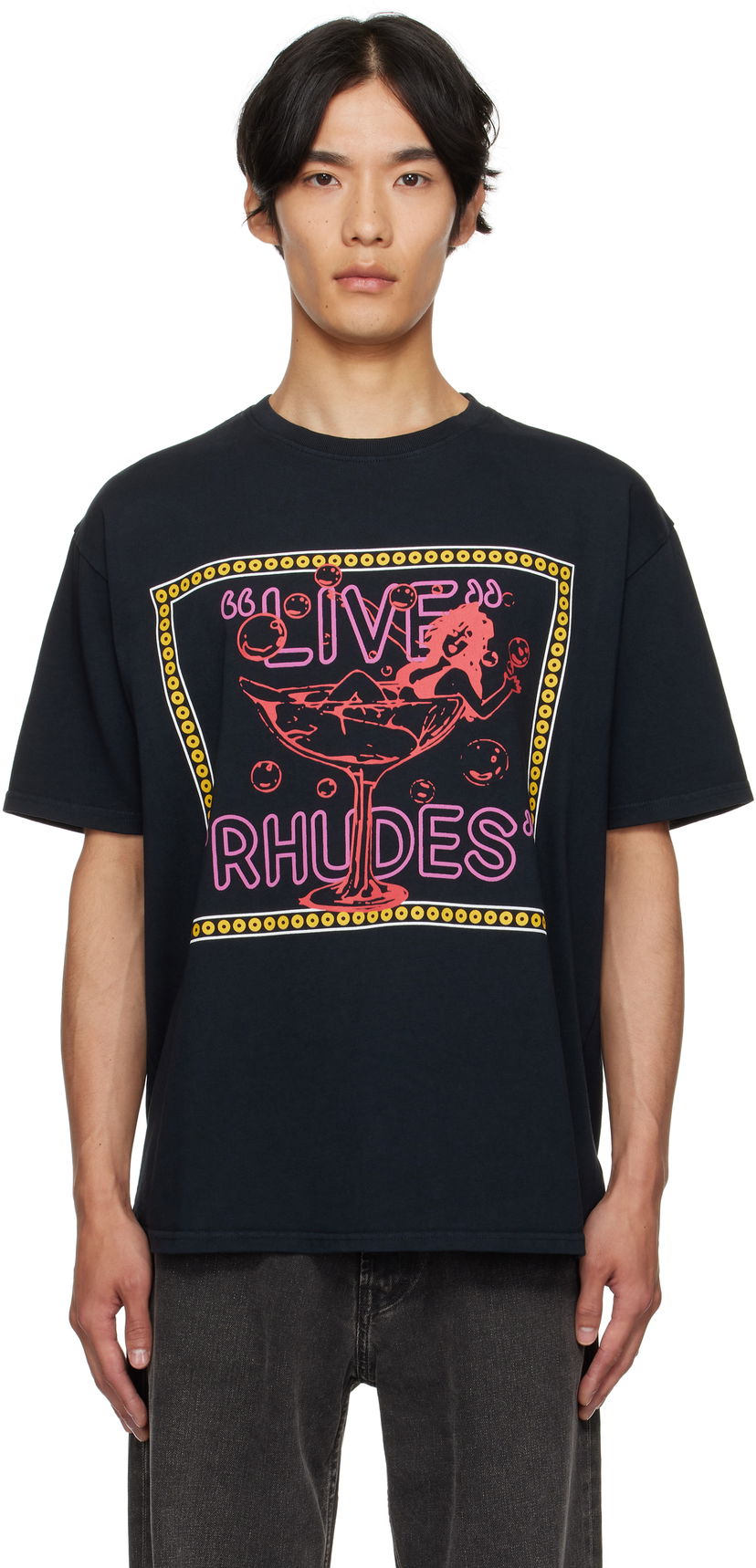 Тениска Rhude Rhude 'Live Rhudes' Graphic T-Shirt Черно | RHPF25TT04012