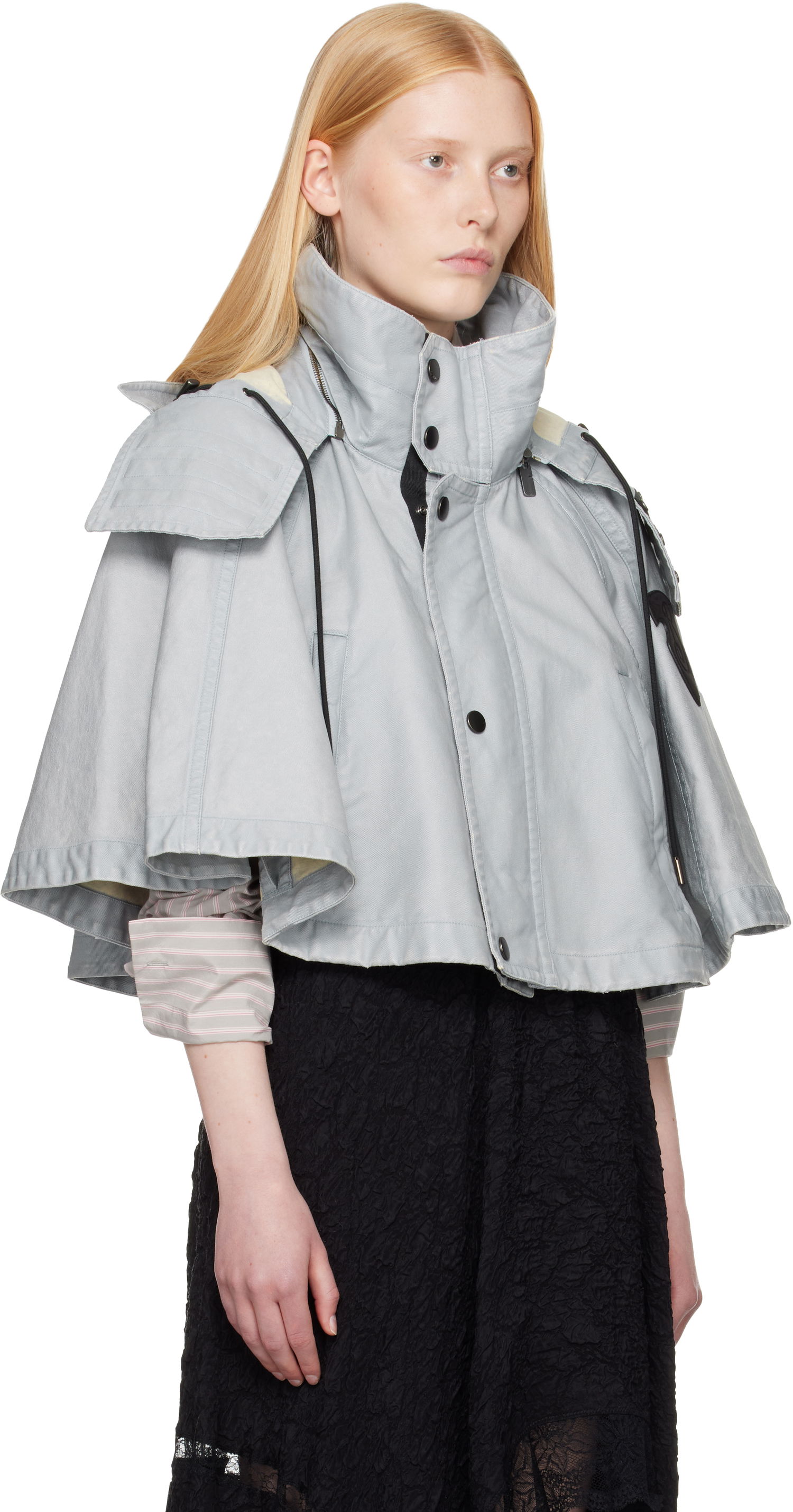 Яке Burberry Burberry Hooded Capelet Jacket Сиво | 8109388, 1