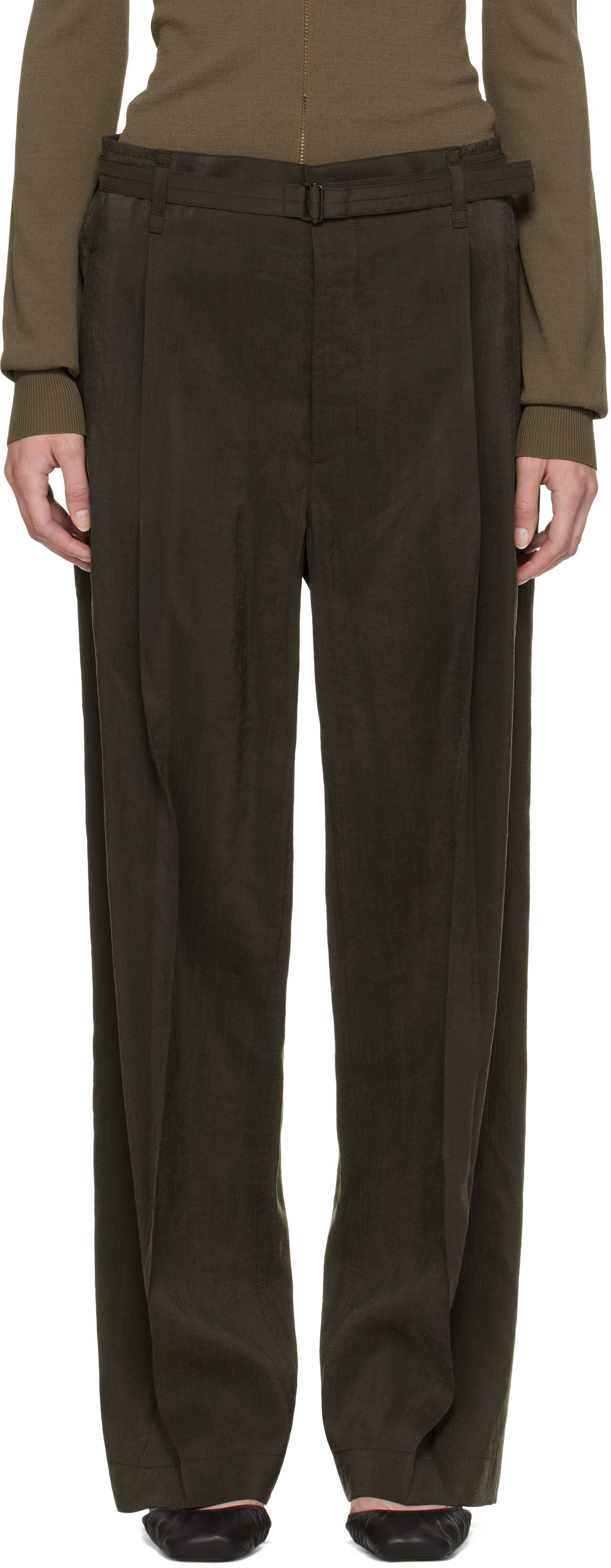 Панталони LEMAIRE Lemaire Belted Relaxed Trousers Зелено | PA1206 LF1308, 0