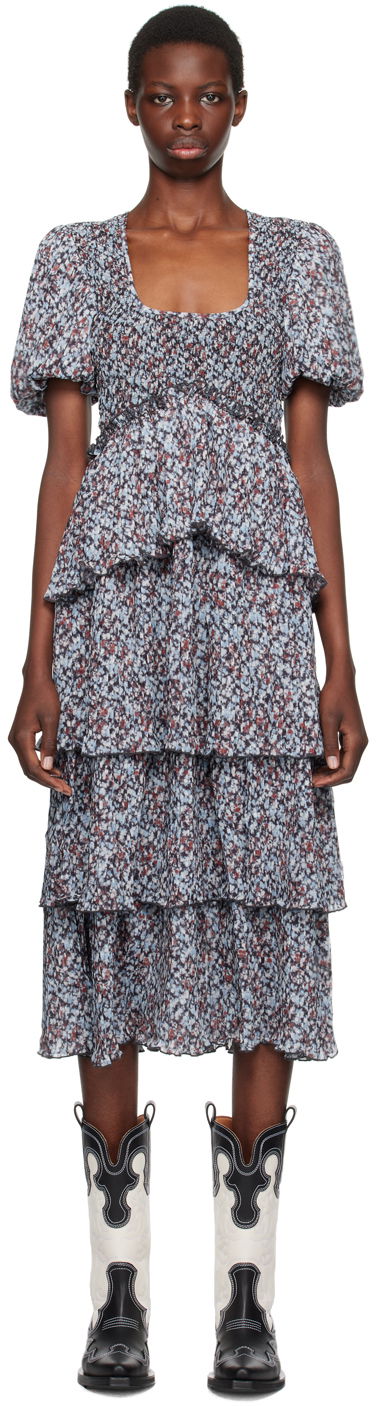 Pокля GANNI Blue Floral Midi Dress Сиво | F9243, 0