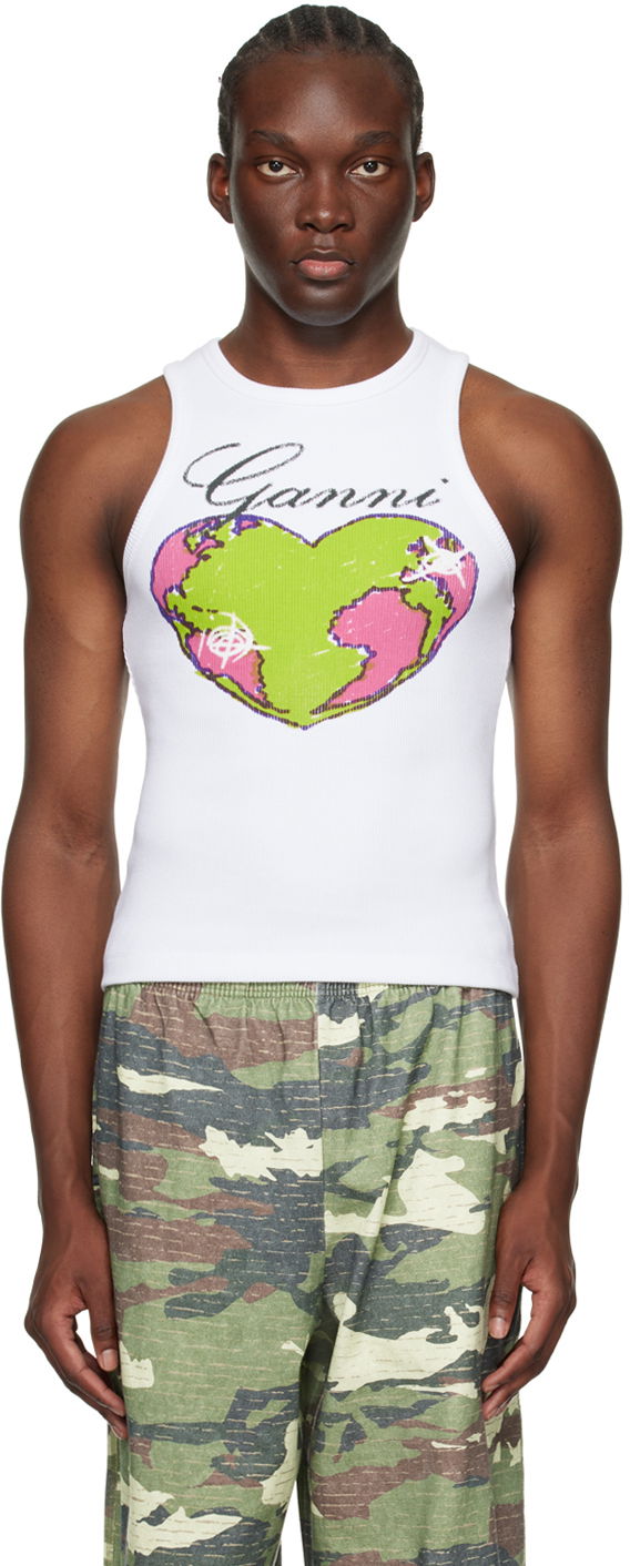 Потник GANNI Heart Graphic Tank Top Бяло | T3781, 0