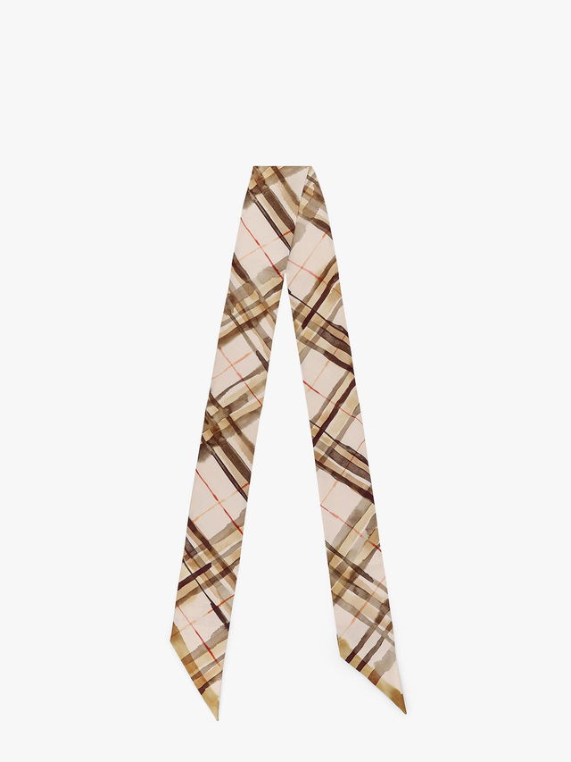 Beige Plaid Print Silk Twill Bandeau