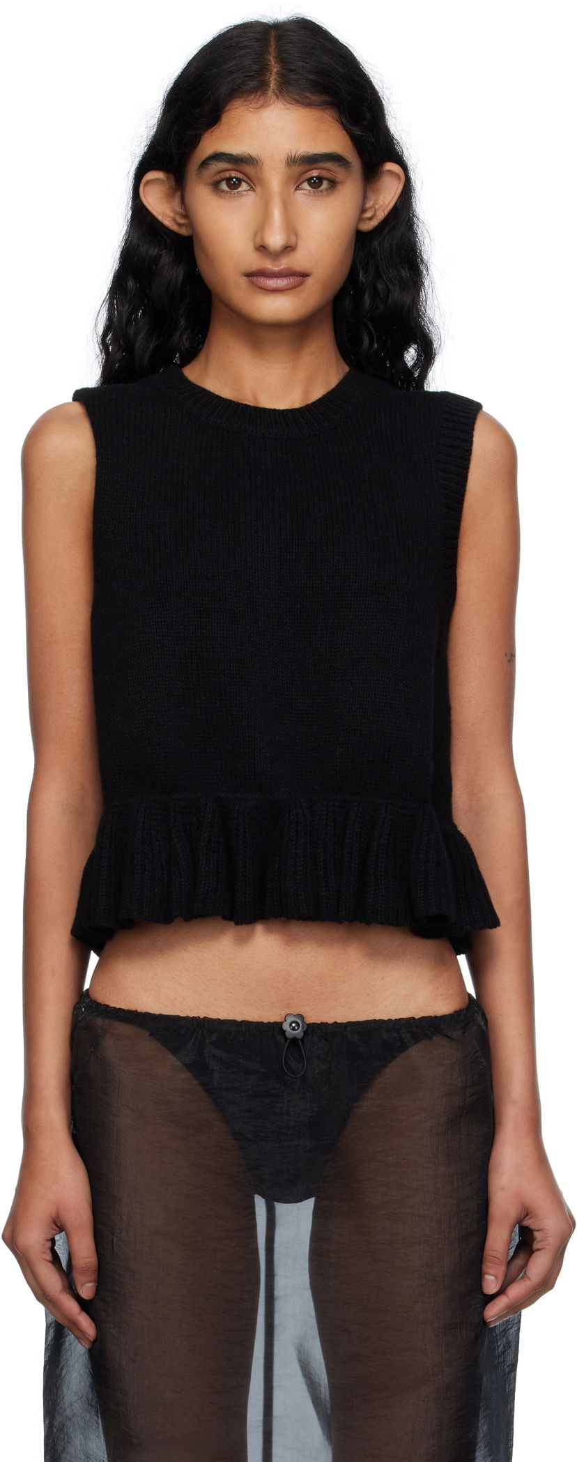 Жилетка Cecilie Bahnsen Cecilie Bahnsen Bill Knit Ruffle Hem Vest Черно | 2.25KNI53003 BILL VEST