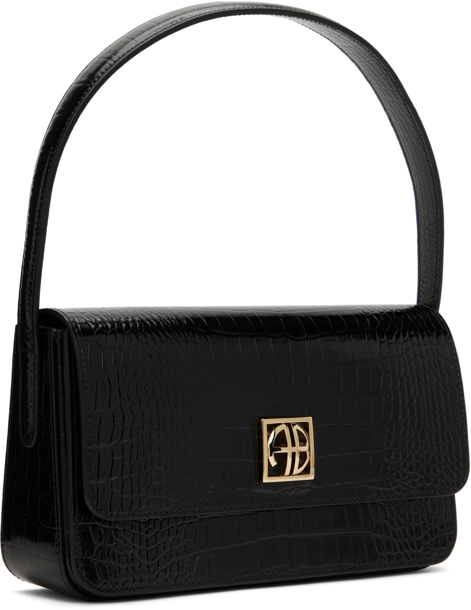 Дамска чанта Anine Bing Crocodile Embossed Leather Shoulder Bag Черно | A-13-10232-010, 1