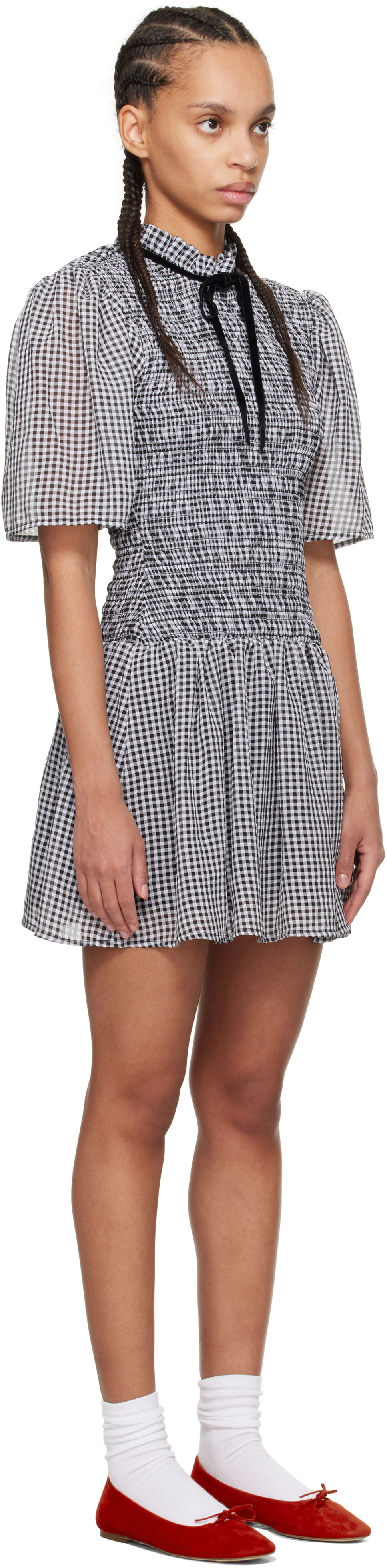 Pокля GANNI GANNI Sheer Check Smock Mini Dress Черно | W0034, 1