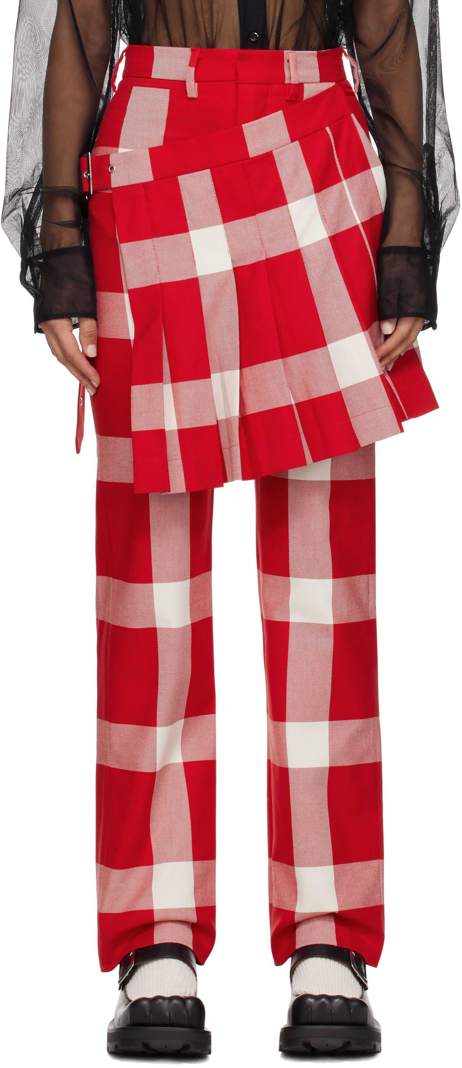 Панталони Charles Jeffrey Loverboy Plaid Layered Trousers Червено | 41030401, 0