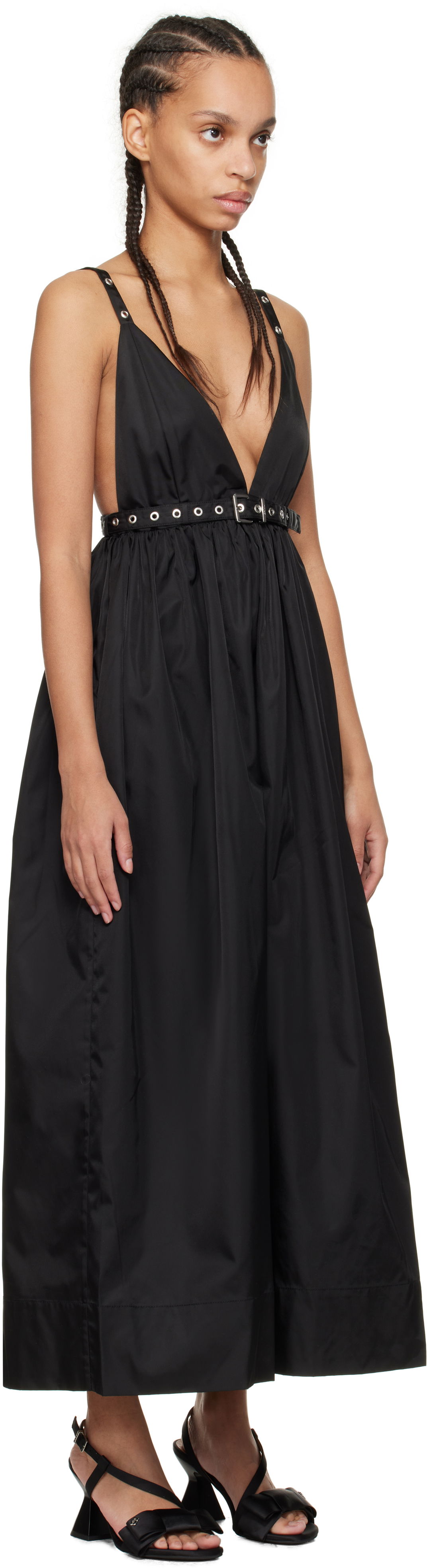 Pокля GANNI GANNI Duchesse Nylon Strap Maxi Dress Черно | W0030, 1