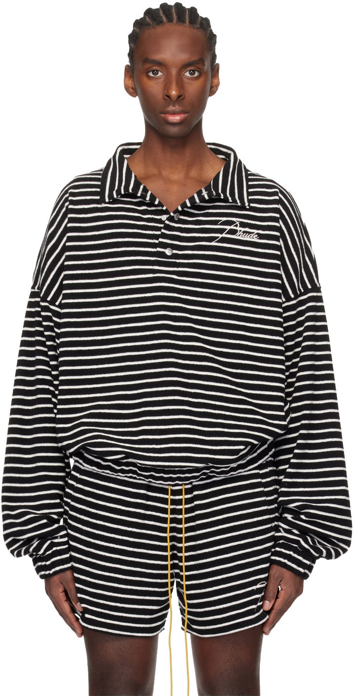 Поло тениска Rhude Striped Polo with Short Sleeves Черно | RHPS24SW08611119