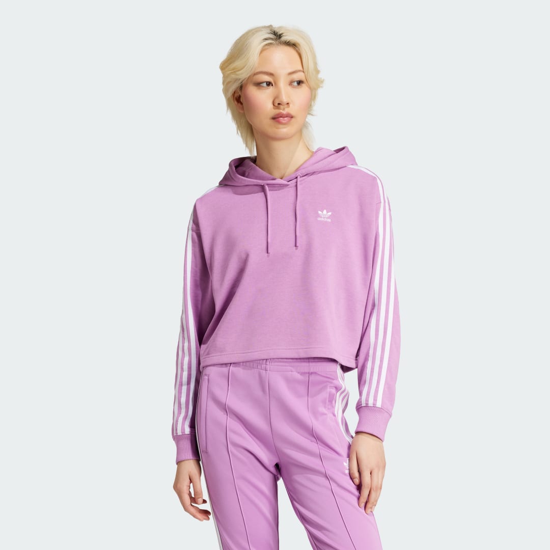Суитчър adidas Performance Adicolor 3-Stripes Cropped Hoodie Лилаво | IY4677, 0