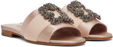 Аксесоари Manolo Blahnik Manolo Blahnik Martamod Satin Slide Sandals with Crystal Embellishment Розово | 218-0049, 3
