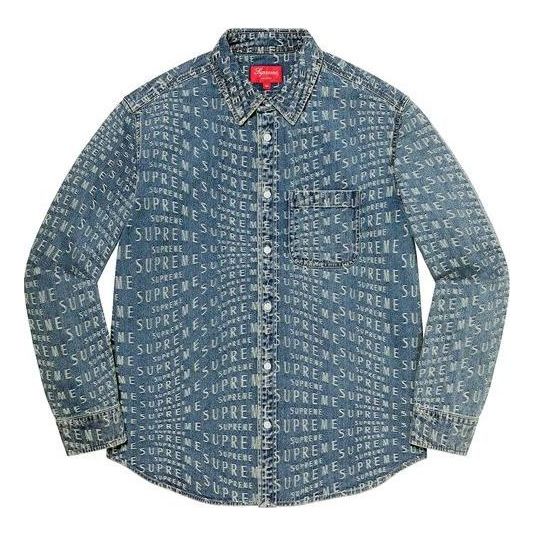 Риза Supreme Warp Jacquard Logos Denim Shirt Синьо | SUP-SS21-697
