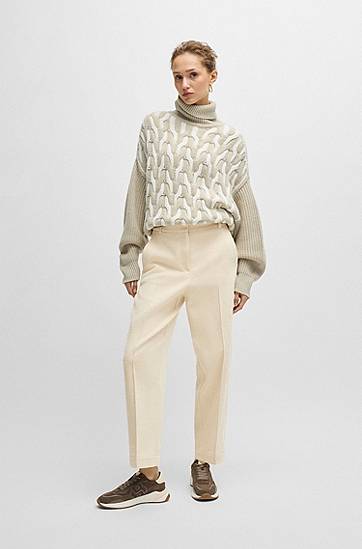 Панталони BOSS Relaxed-Fit High-Waisted Velvet Corduroy Trousers Бежово | 50528588, 1