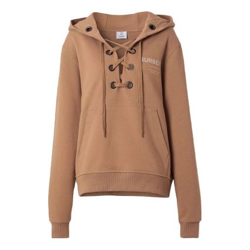 Суитчър Burberry Loose Fit Hoodie With Lace Up Neckline Кафяво | 80386901