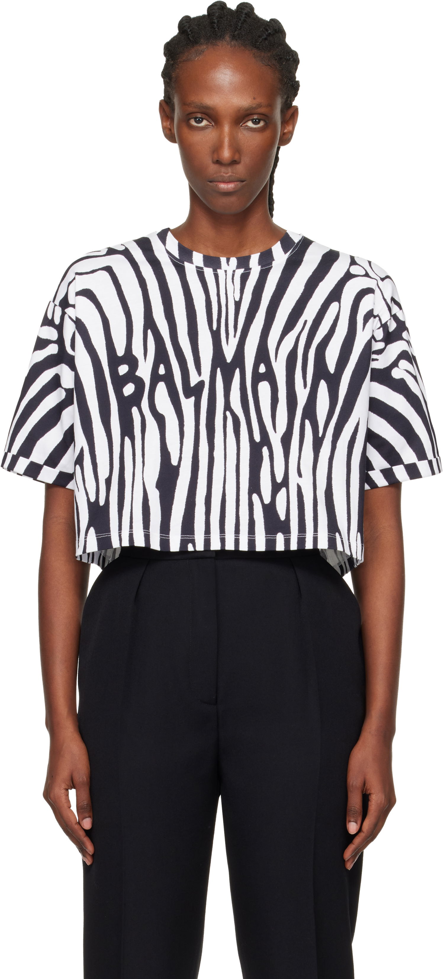 Съкратен топ Balmain Zebra Print 'Balmain' Cropped Short-Sleeve T-shirt Многоцветен | FF0EE140GF19, 0