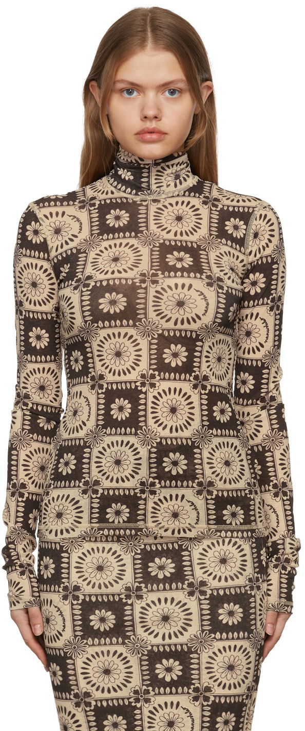 Тениска Nanushka Harri Tile Print Turtleneck Top Бежово | NW22RSTP00977, 0