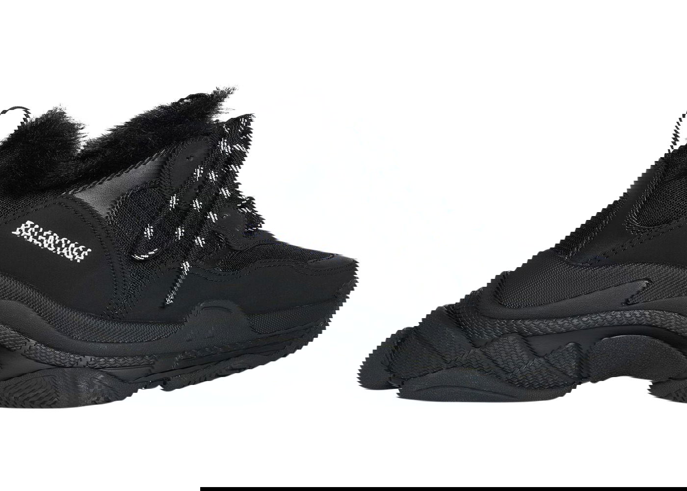 Кецове и обувки Balenciaga Triple S Fake Fur Black Черно | 668563W3CQ51000, 0