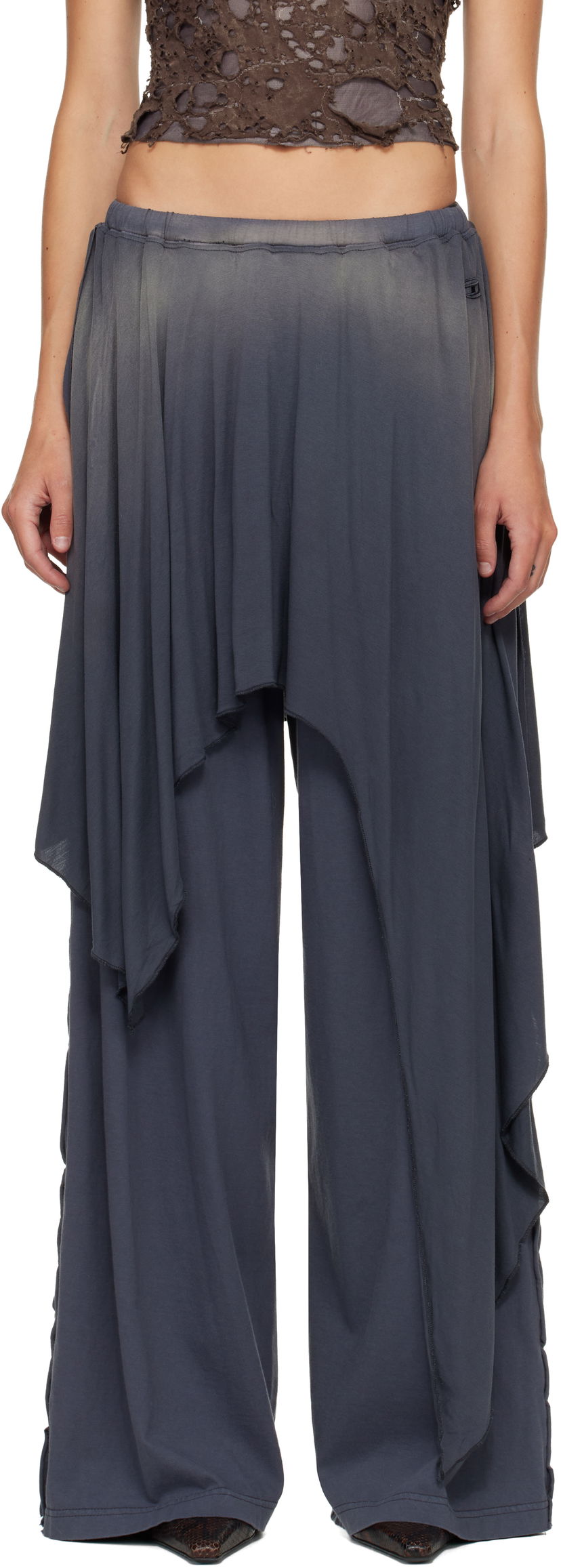 Панталони Diesel P-Kirpalong Draped Wide-Leg Trousers Сиво | A18545 0AGBA