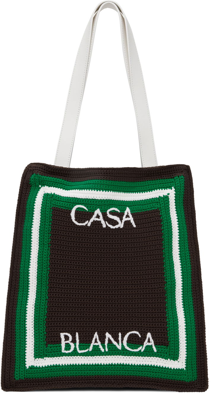 Голяма пазарска чанта Casablanca Crocheted Tote Bag Зелено | AF23-BAG-061-01 KNIT/ LEATHER MU