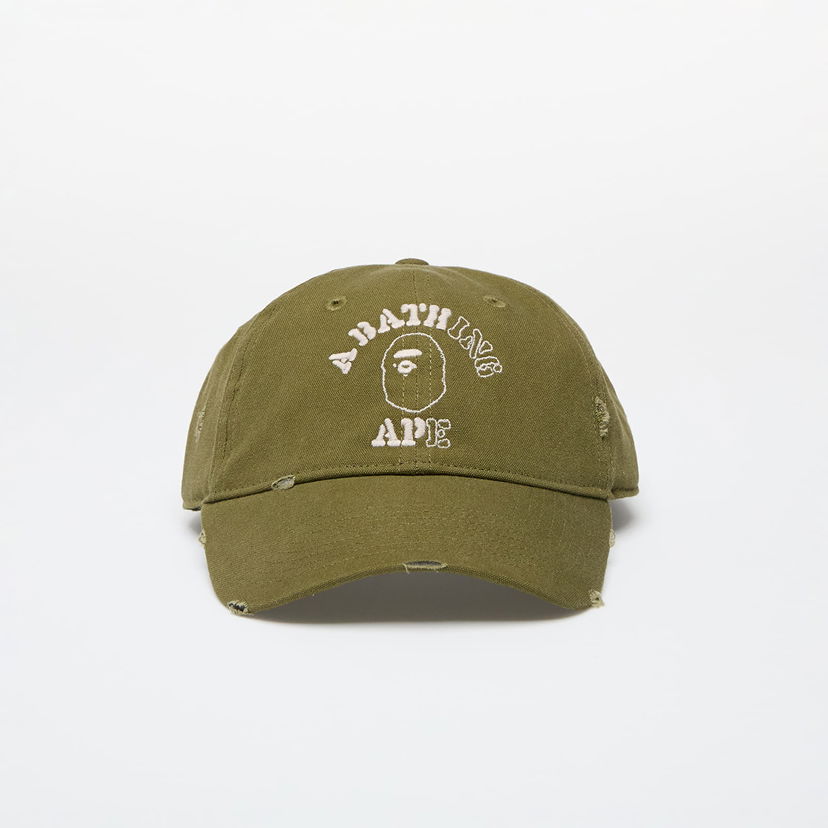 Шапка с козирка BAPE A BATHING APE Worn Out College Cap Olive Drab Зелено | 001CPK801304M OLD