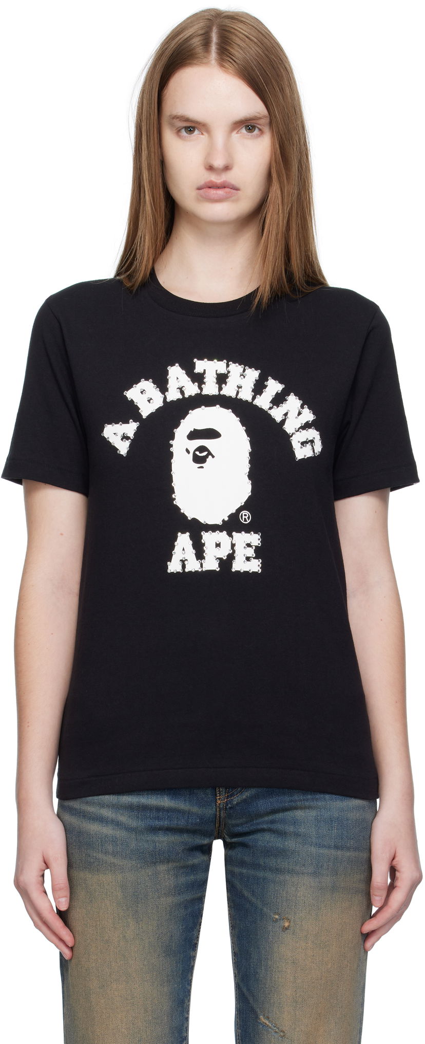 Тениска BAPE Crystal Stone College T-Shirt Черно | 001TEL302064L