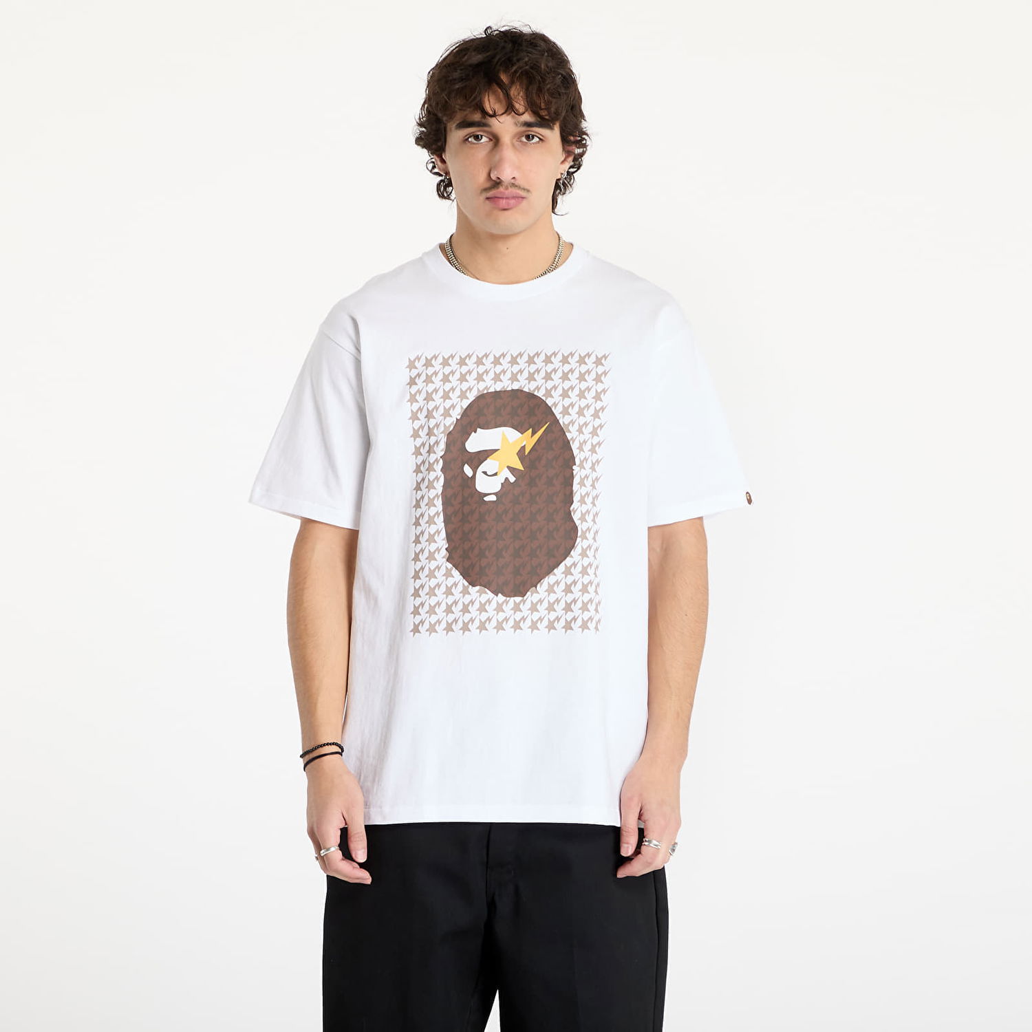 Тениска BAPE Houndstooth Ape Head Graphic T-Shirt Бяло | 001TEK801035M WH7, 0