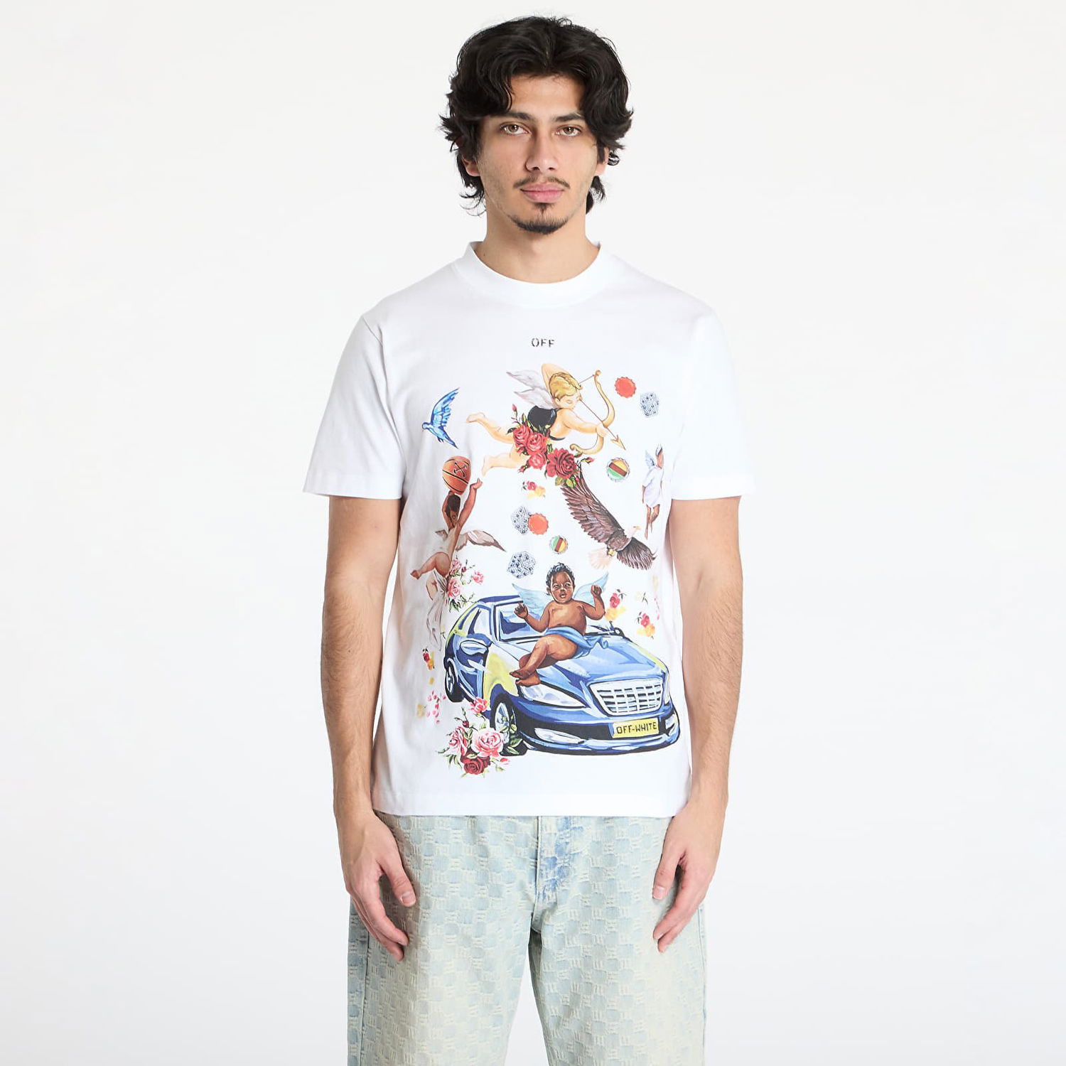 Тениска Off-White Off-White Fresco Car Slim Fit Short Sleeve T-Shirt Бяло | OMAA027S25JER0030110, 0