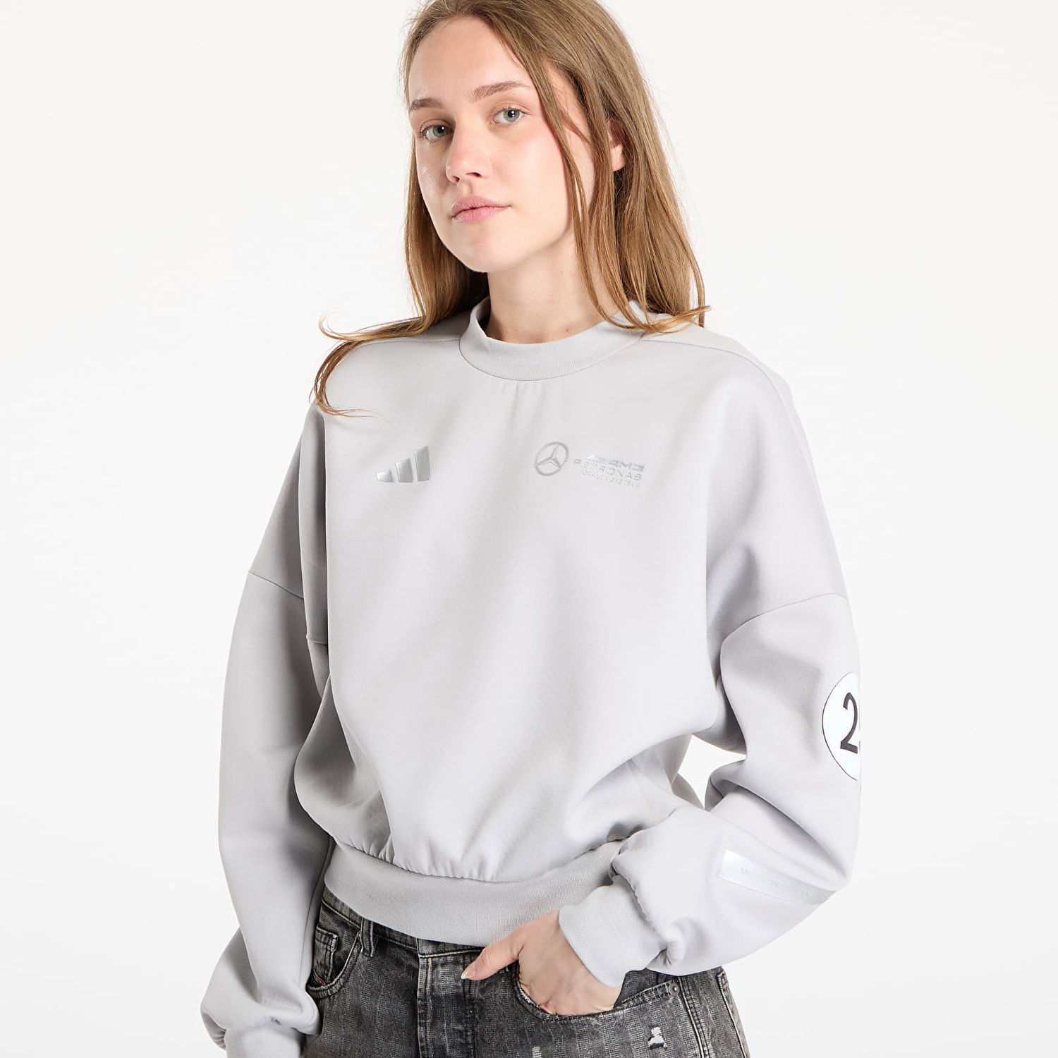 Суитчър adidas Performance Mercedes Cropped Sweatshirt Сиво | JW3480, 1