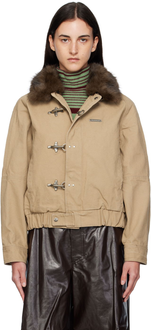 Andersson Bell Washed Cotton Jacket with Faux Fur Collar