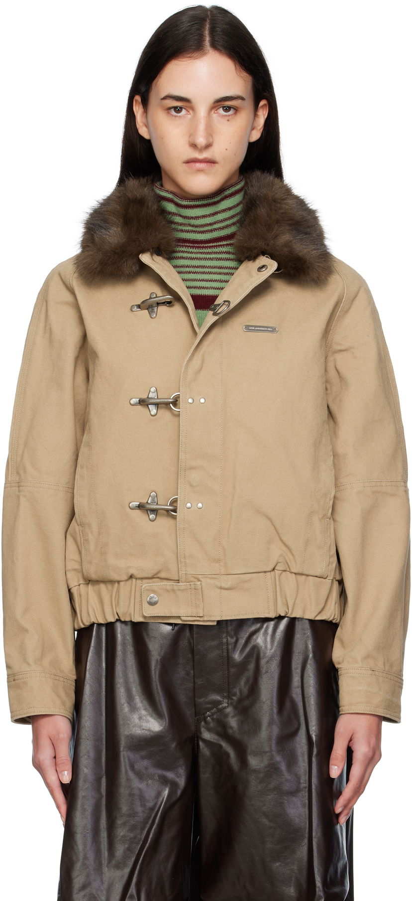 Яке Andersson Bell Andersson Bell Washed Cotton Jacket with Faux Fur Collar Бежово | awa712u