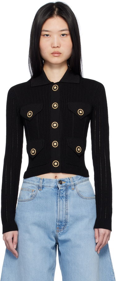 Пуловер Balmain Cropped Ribbed Cardigan Черно | EF1KL150KI10, 0