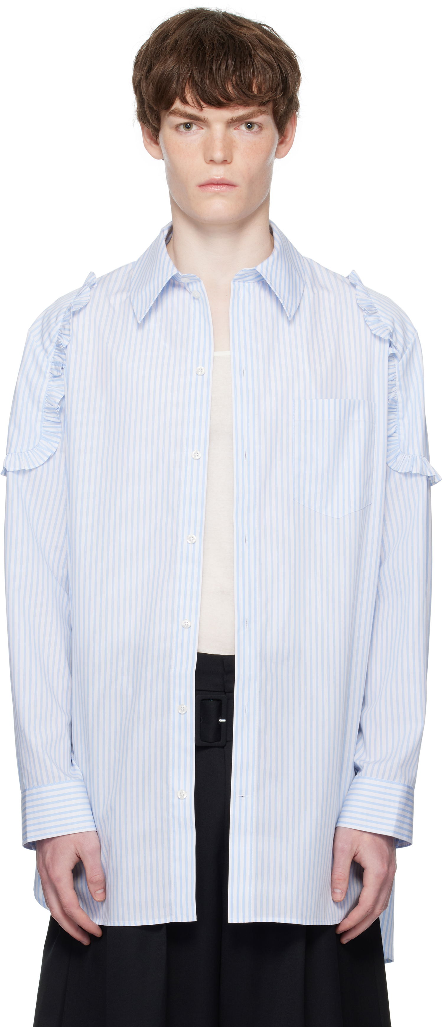 Риза Simone Rocha Simone Rocha Ruffle Shoulder Patch Tunic Shirt Синьо | 5383 1026, 0