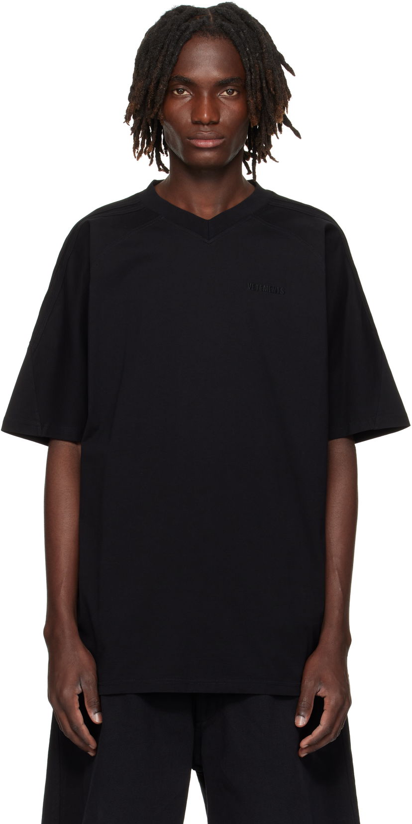 Тениска VETEMENTS Cut-Up V-Neck T-shirt Черно | UH76TR260B
