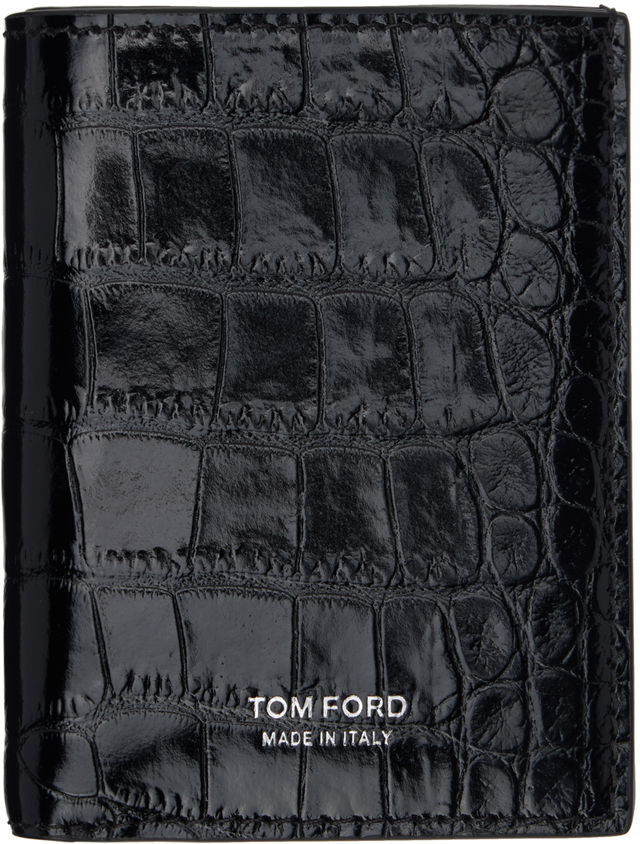 Black Shiny Printed Croc T Line Folding Wallet