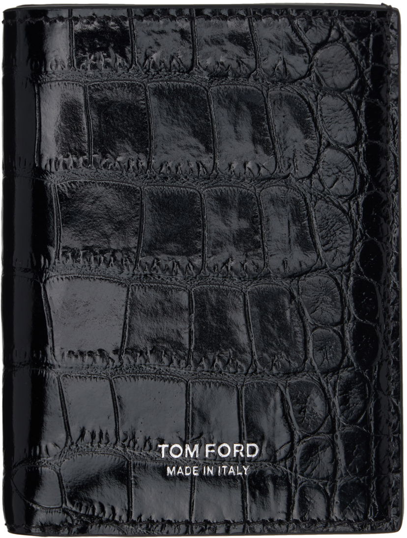 Портфейл Tom Ford Black Shiny Printed Croc T Line Folding Wallet Черно | Y0279-LCL439S