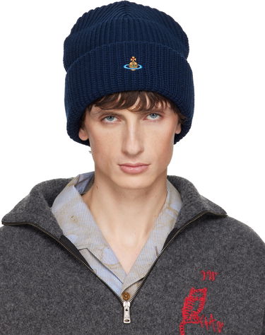 Шапка Vivienne Westwood Vivienne Westwood Ribbed Knit Orb Logo Beanie Тъмно синьо | 8102000A-K0065-, 0