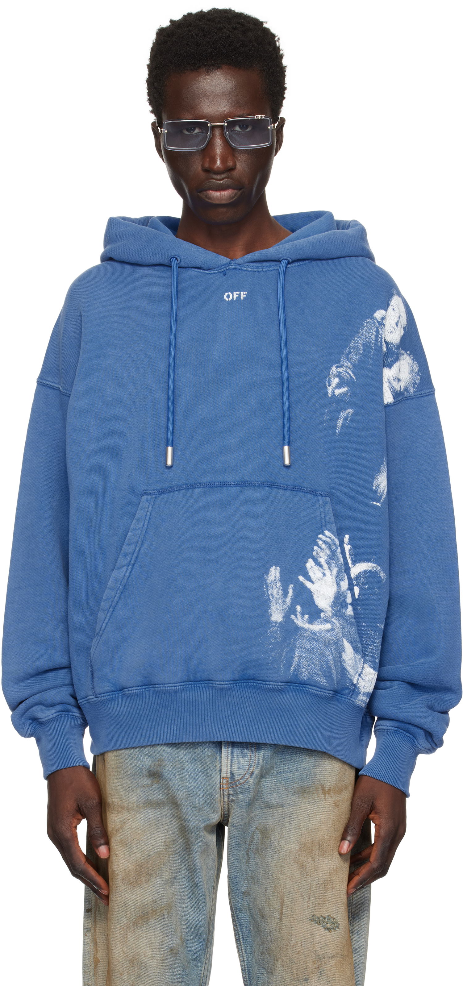 Суитчър Off-White Blurred Mary Print Skate Hoodie Синьо | OMBB085F24FLE00D4501, 0