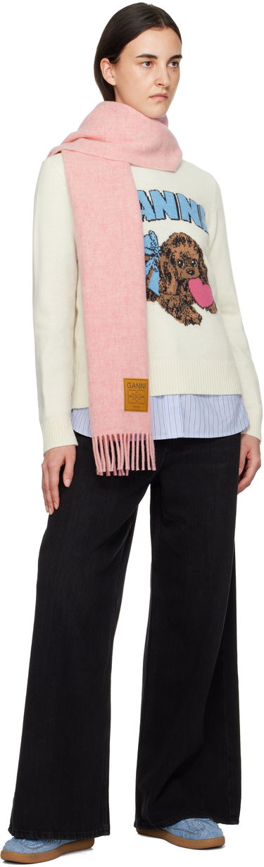 Шал GANNI Double Face Wool Solid Smooth Scarf Розово | A6942, 3