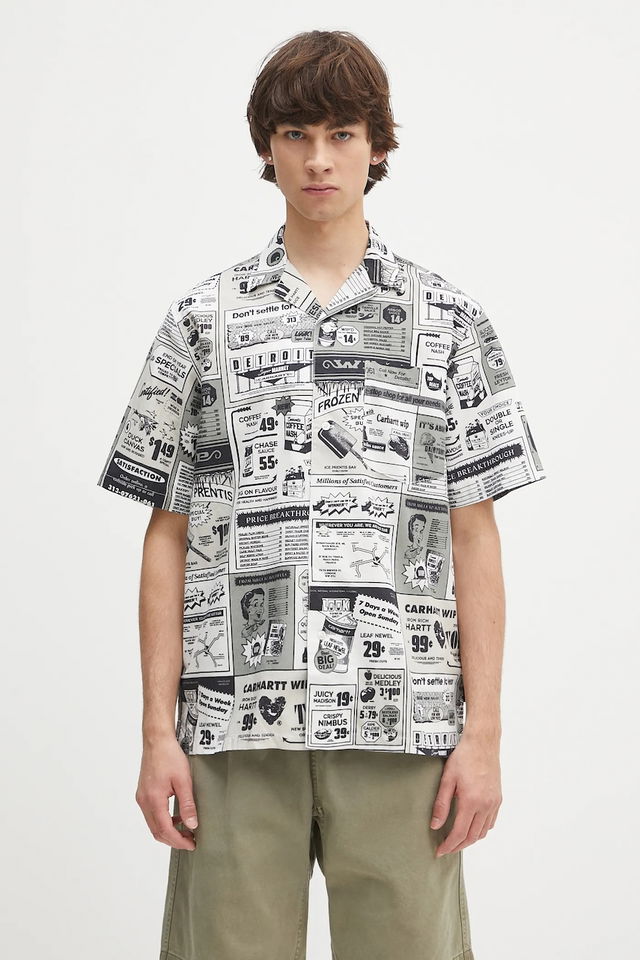 WIP S/S Newspaper Print Catalogue Shirt, relaxed fit, classic collar
