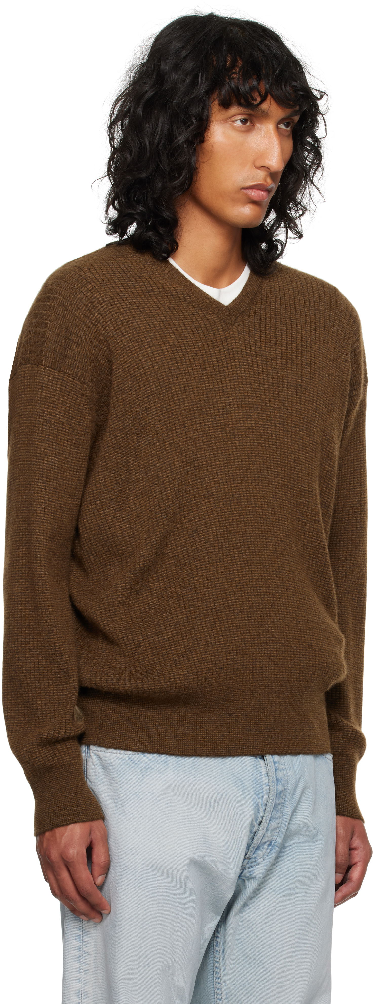 Пуловер The Row Knitted V-Neck Sweater Кафяво | 830-Y363, 1